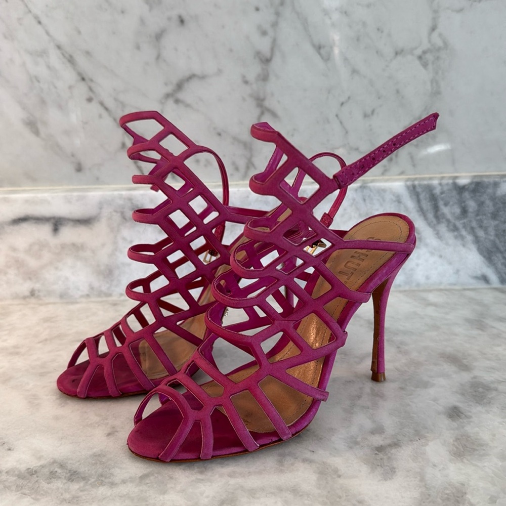 Schutz Pink Nubuck Suede Cage Sandal Size 5.5